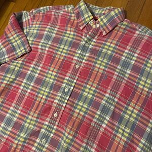 Ralph Lauren Pink Plaid Shortsleeved Buttondown Shirt Large L Blake‎ Cotton